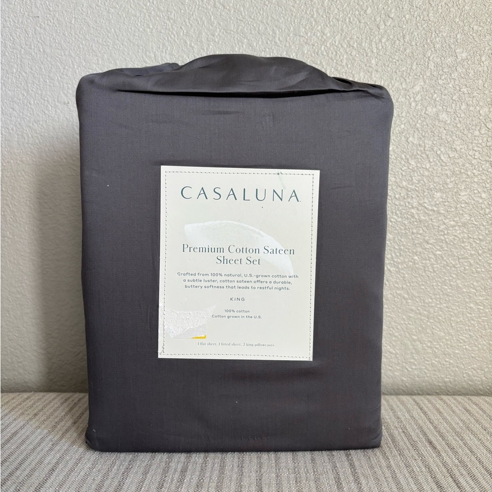 NWT King 600 Thread Count Sateen Sheet Set Dark Gray - Casaluna